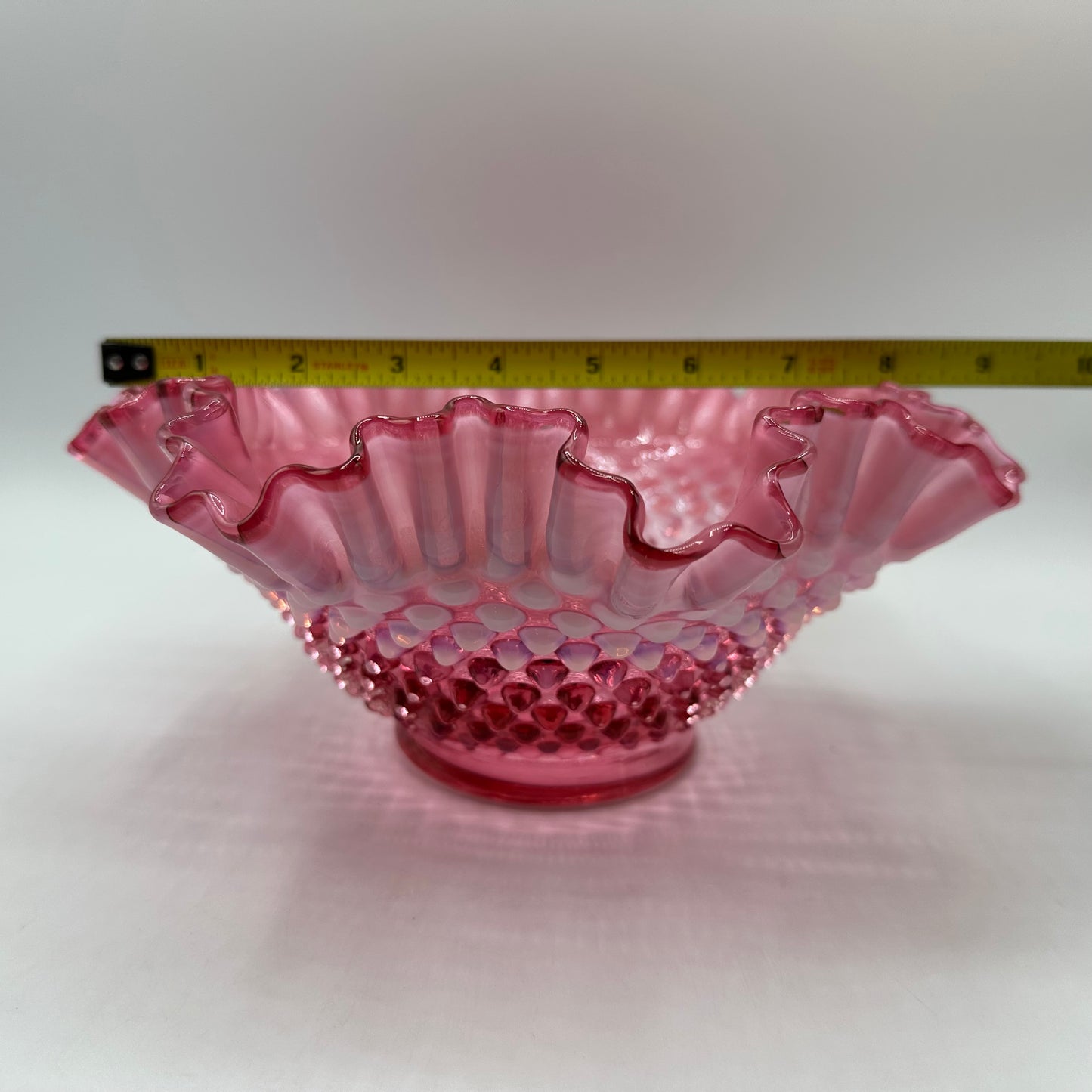 Fenton Cranberry Opalescent Hobnail Ruffled 9" Bowl
