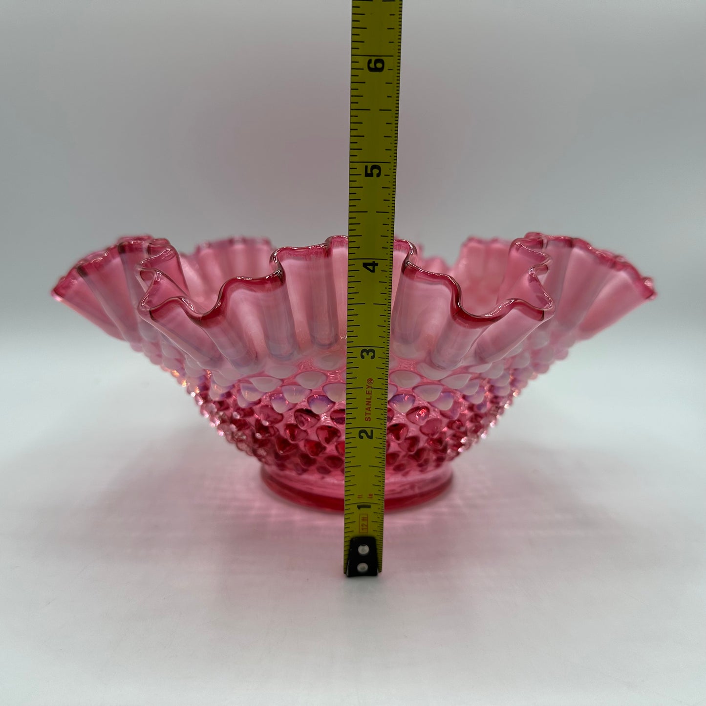 Fenton Cranberry Opalescent Hobnail Ruffled 9" Bowl
