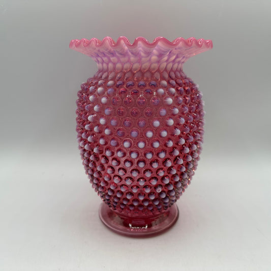 Fenton Cranberry Opalescent Hobnail Flared Ruffled Rim Vase