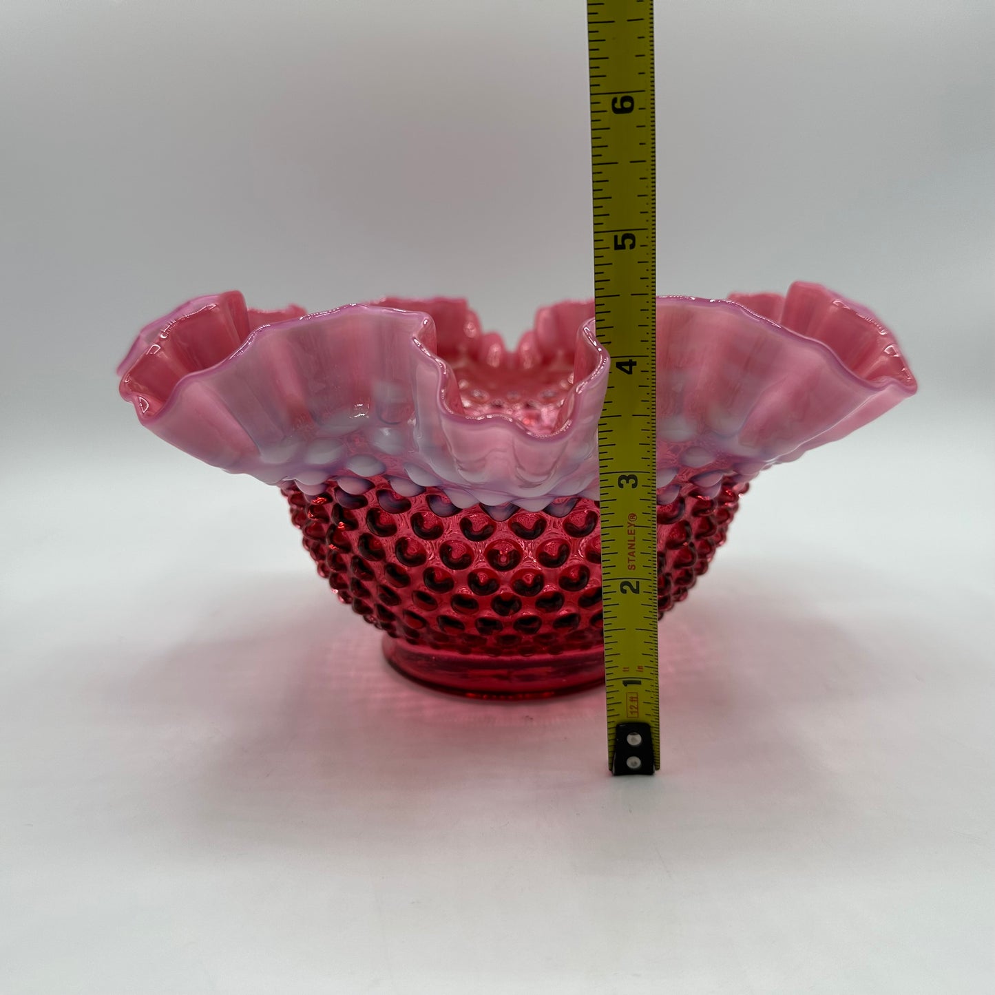 Fenton Cranberry Opalescent Hobnail Ruffled Bowl 9"