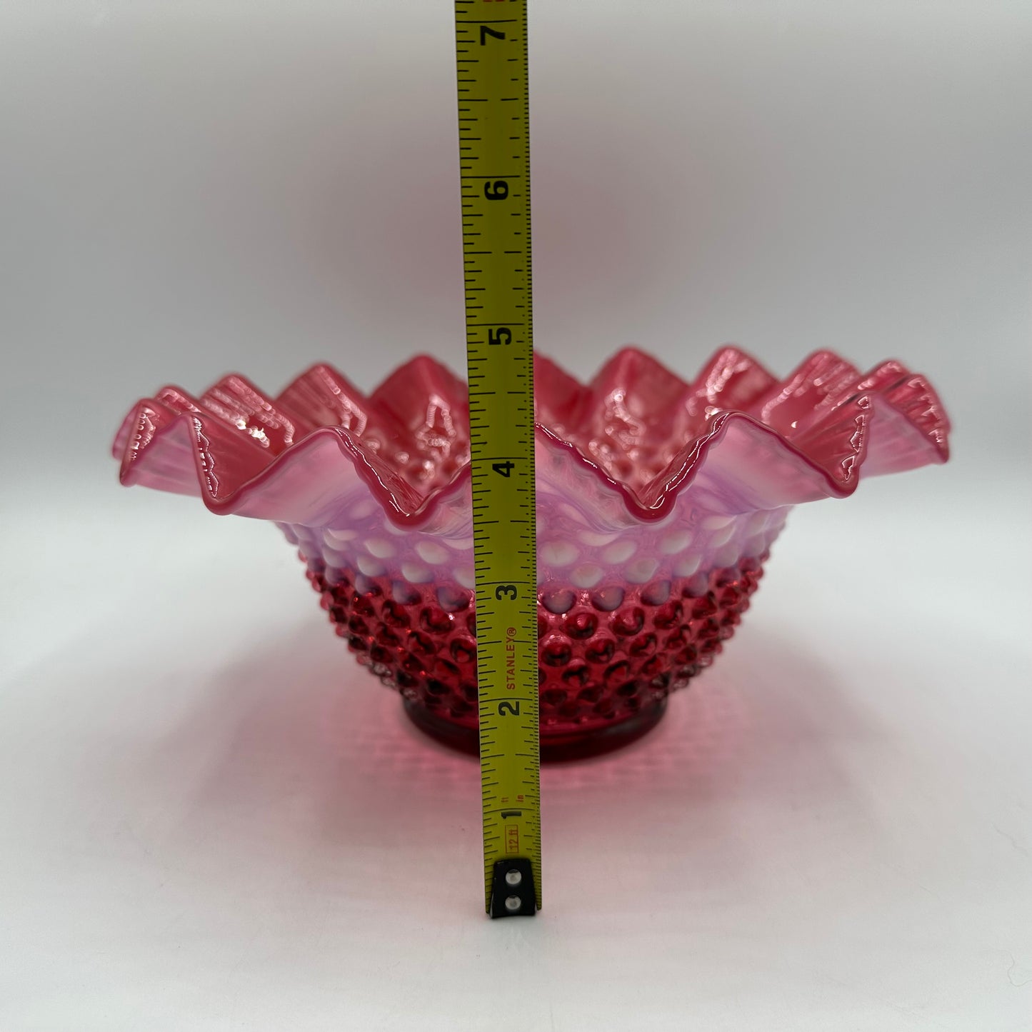 Fenton Cranberry Opalescent Hobnail Pie Crust Edge Bowl, 9"