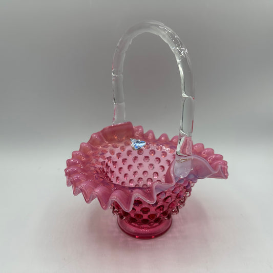 Fenton Cranberry Opalescent Hobnail Basket 7 1/2" Pre-Logo