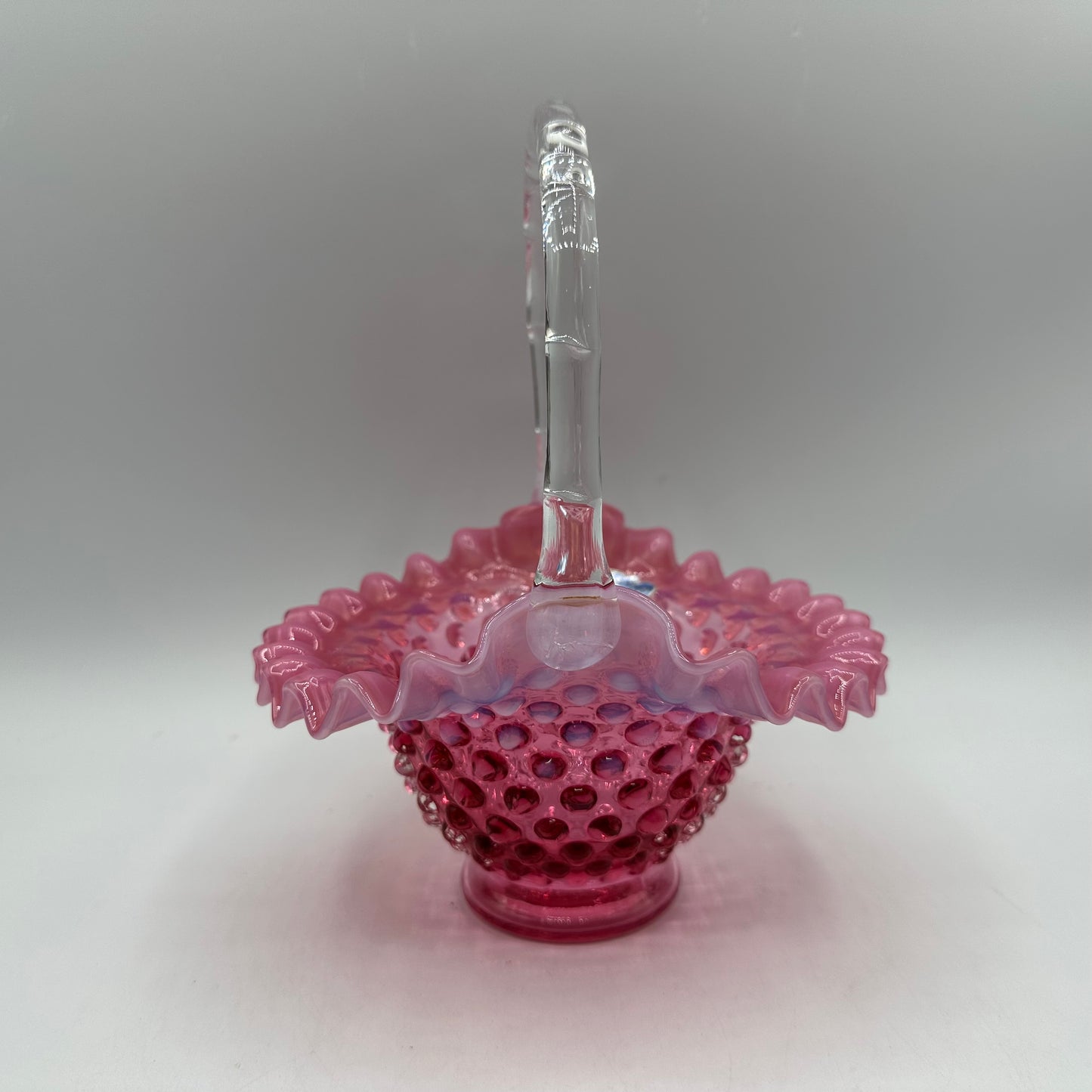 Fenton Cranberry Opalescent Hobnail Basket 7 1/2" Pre-Logo