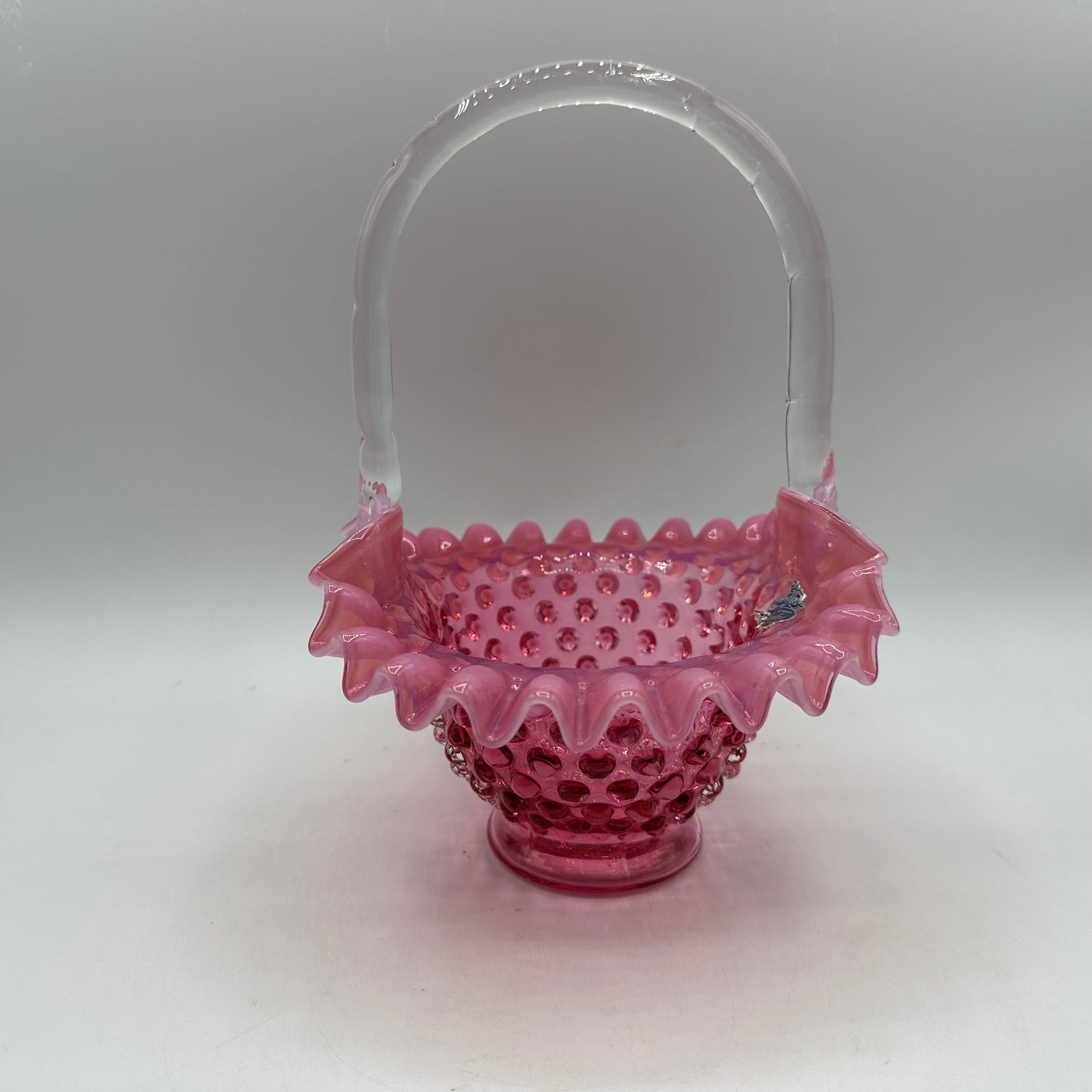 Fenton Cranberry Opalescent Hobnail Basket 7 1/2" Pre-Logo