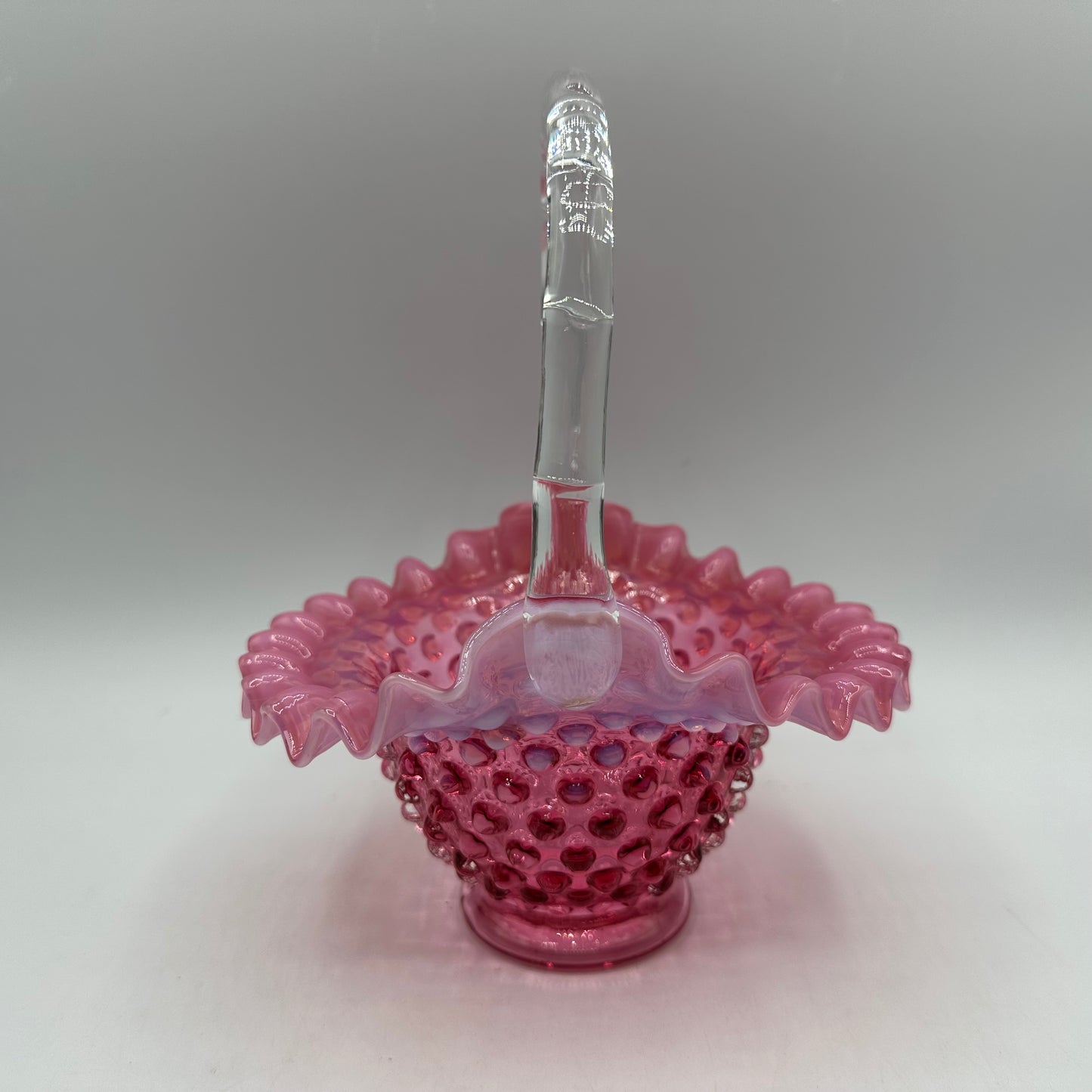 Fenton Cranberry Opalescent Hobnail Basket 7 1/2" Pre-Logo