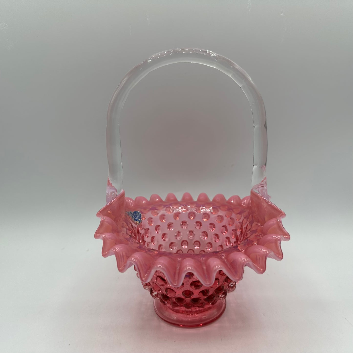 Fenton Cranberry Opalescent Hobnail Basket 7 1/2" Pre-Logo