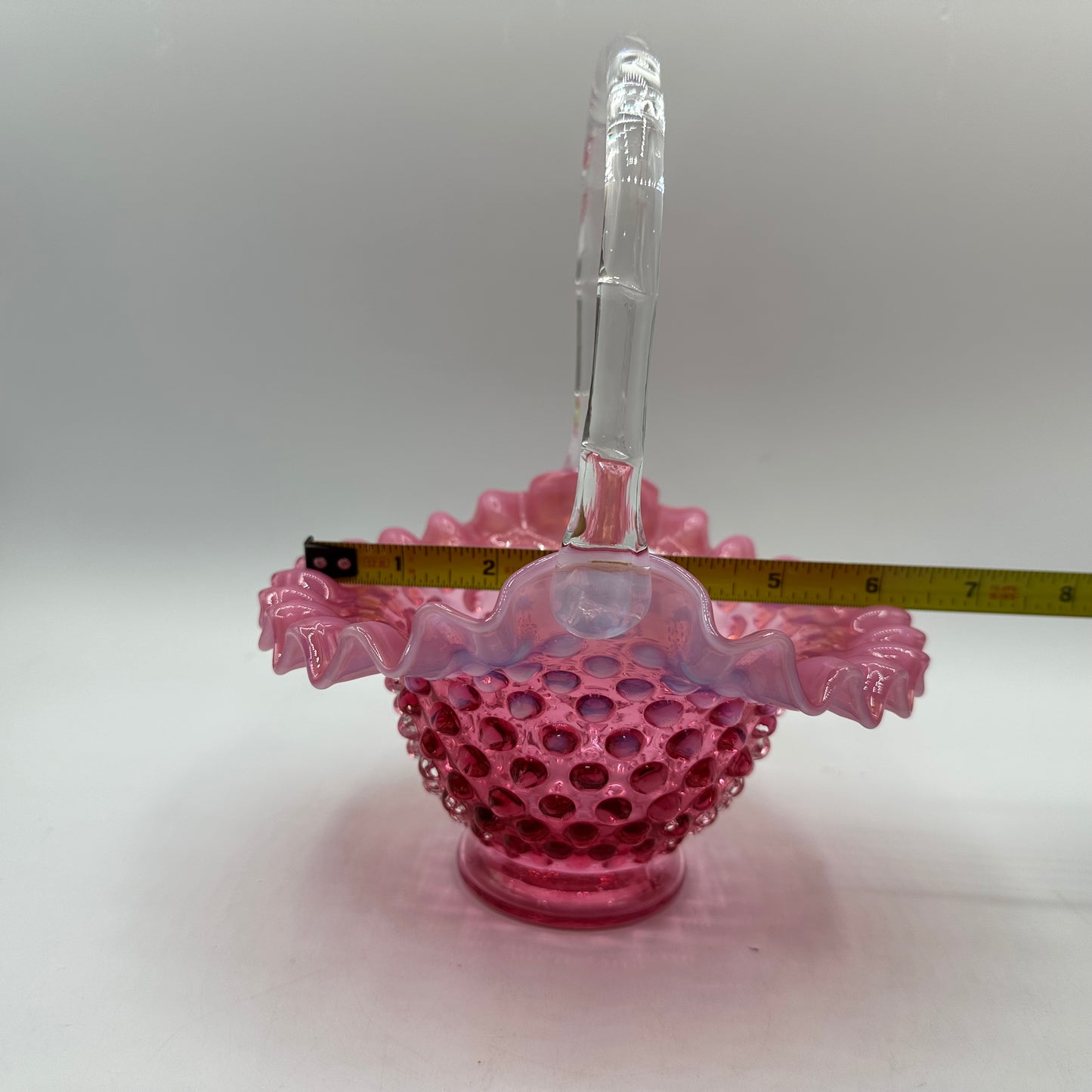 Fenton Cranberry Opalescent Hobnail Basket 7 1/2" Pre-Logo
