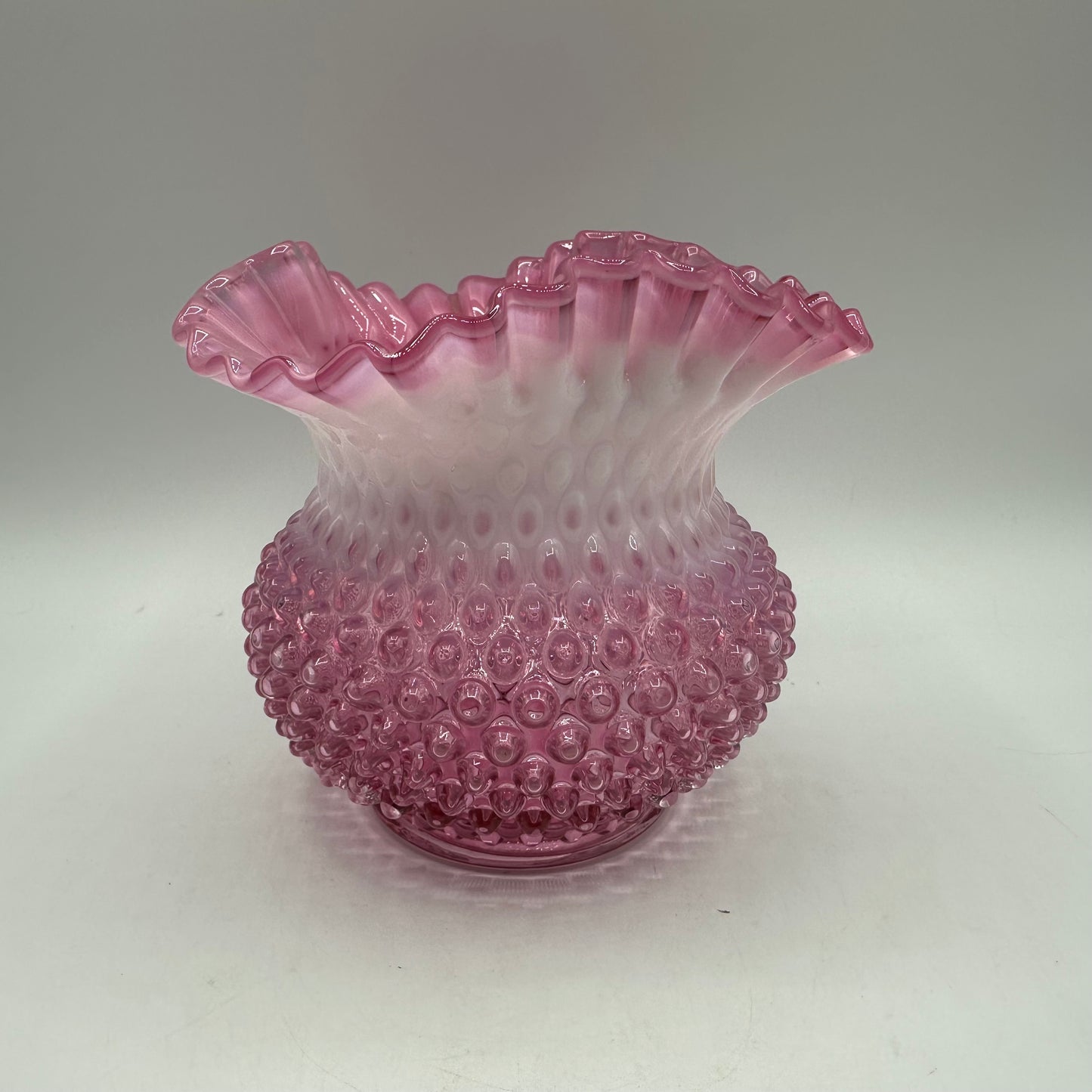Fenton Cranberry Opalescent Hobnail Ruffled Vase 5.5" Tall
