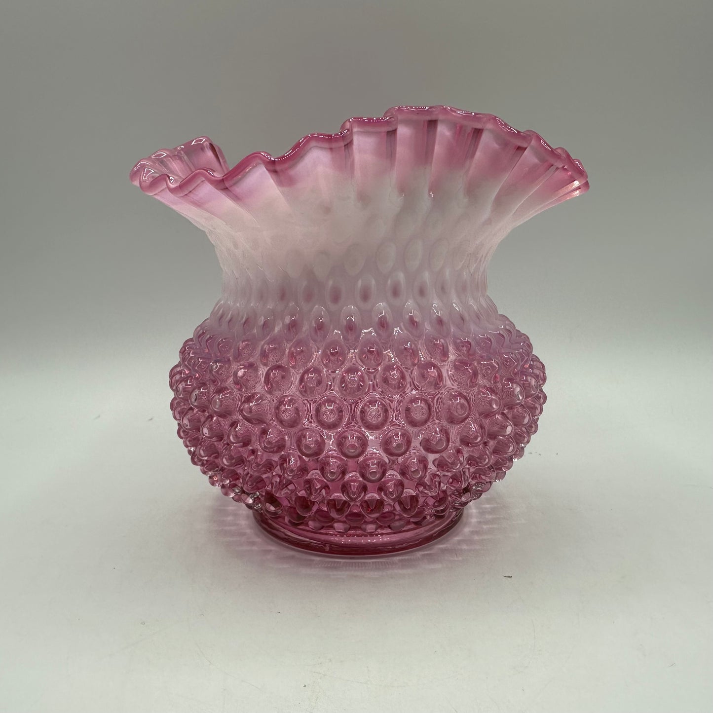Fenton Cranberry Opalescent Hobnail Ruffled Vase 5.5" Tall