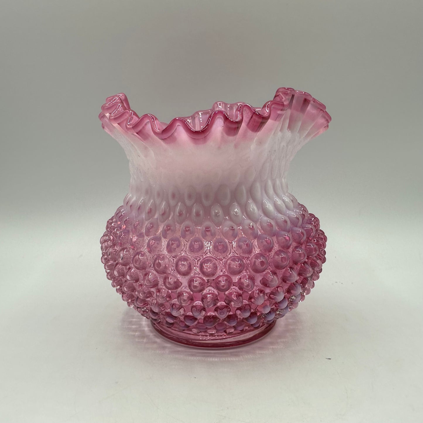 Fenton Cranberry Opalescent Hobnail Ruffled Vase 5.5" Tall