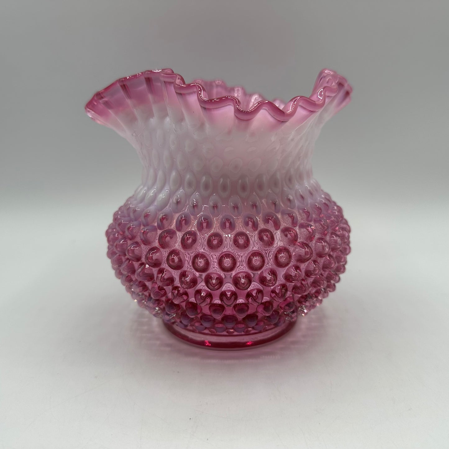 Fenton Cranberry Opalescent Hobnail Ruffled Vase 5.5" Tall