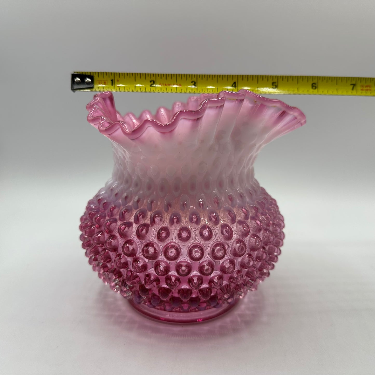 Fenton Cranberry Opalescent Hobnail Ruffled Vase 5.5" Tall