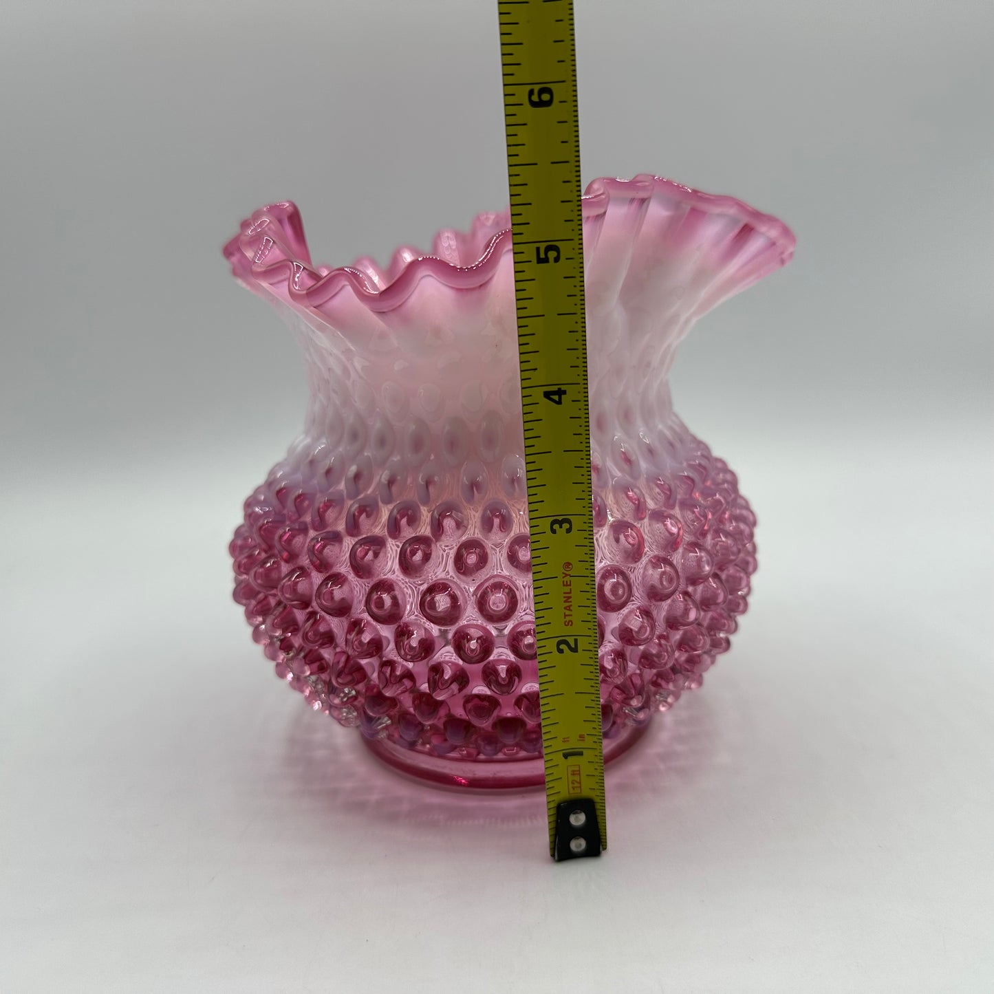 Fenton Cranberry Opalescent Hobnail Ruffled Vase 5.5" Tall