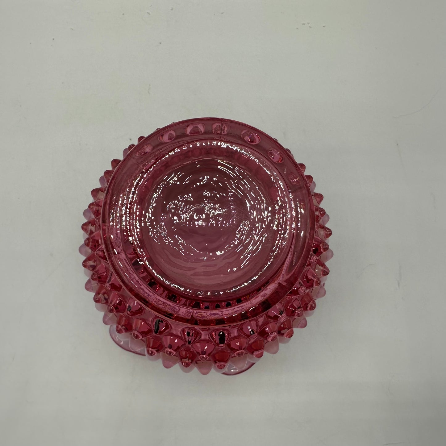 Fenton Cranberry Opalescent Hobnail Ruffled Vase  4.25" Tall