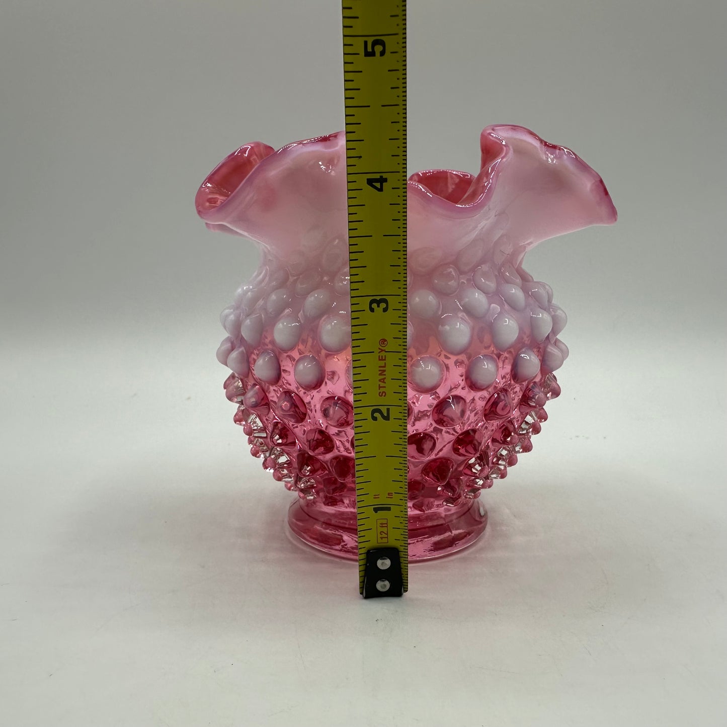 Fenton Cranberry Opalescent Hobnail Ruffled Vase  4.25" Tall