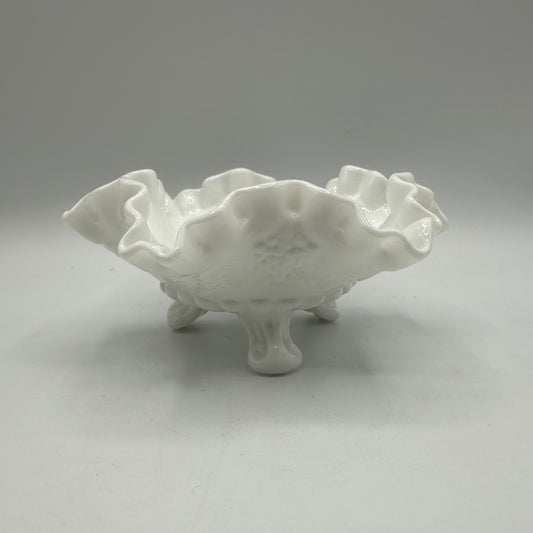 Westmoreland Milk Glass Paneled Grape Crimped Candy Dish, Footed