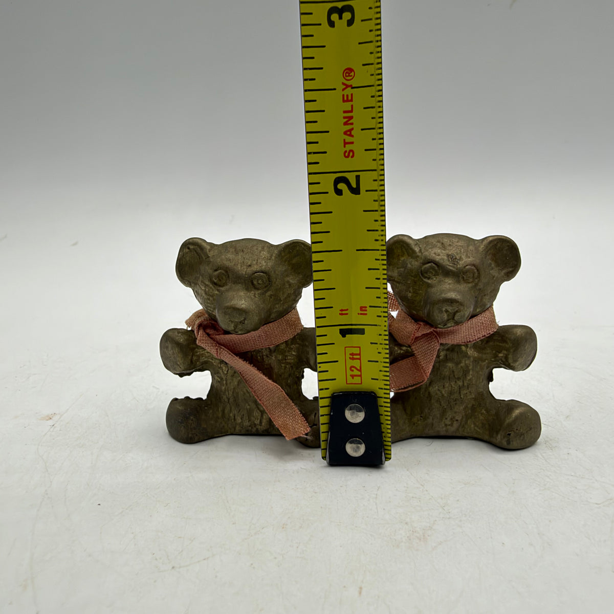 Mini Rose Solid Brass Bear Paperweight, Set of 2