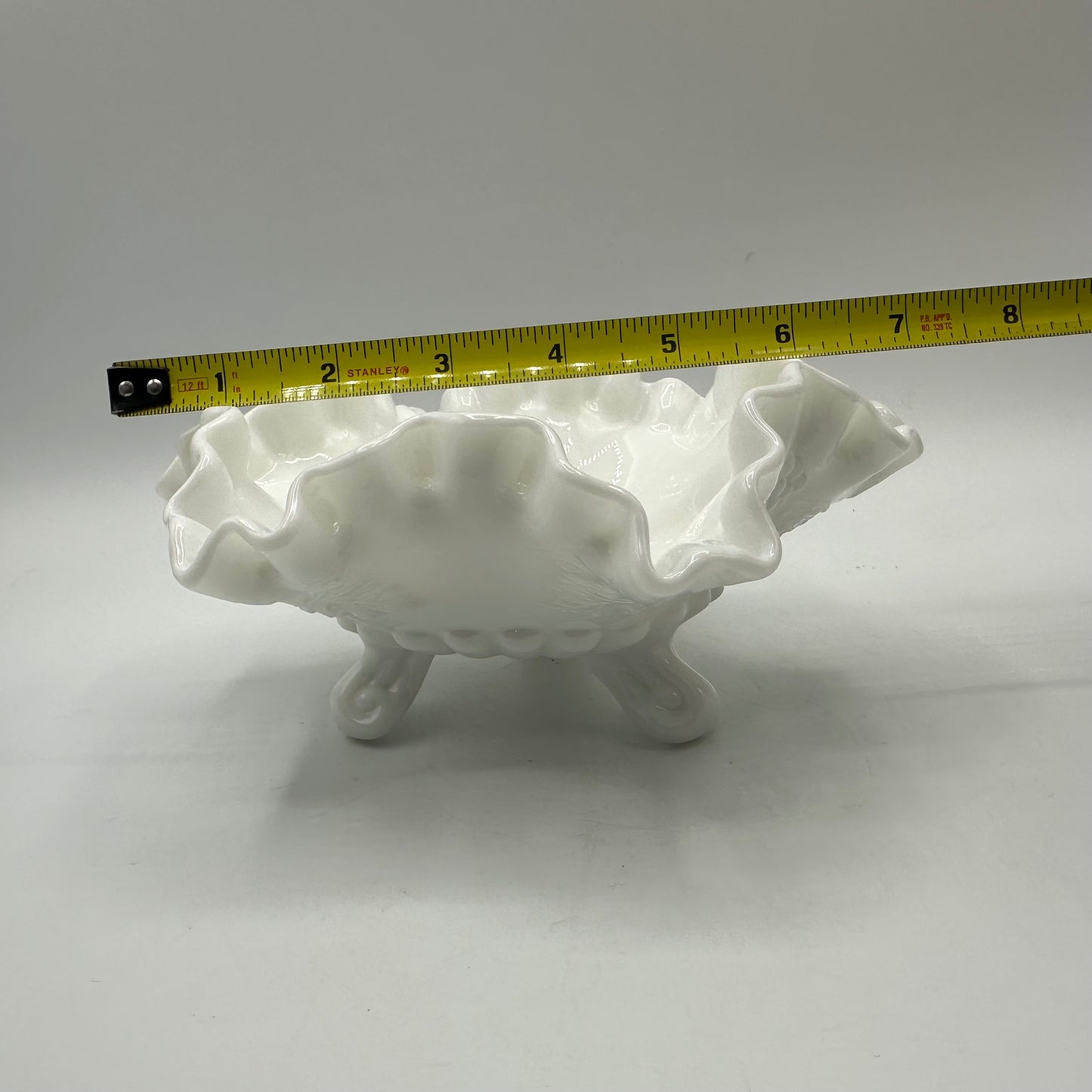 Westmoreland Milk Glass Paneled Grape Crimped Candy Dish, Footed