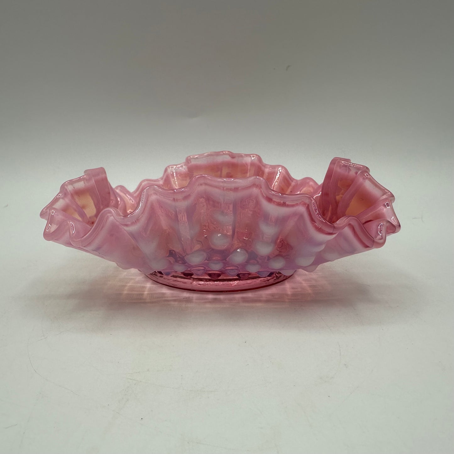 Fenton Cranberry Opalescent Hobnail Square Bowl