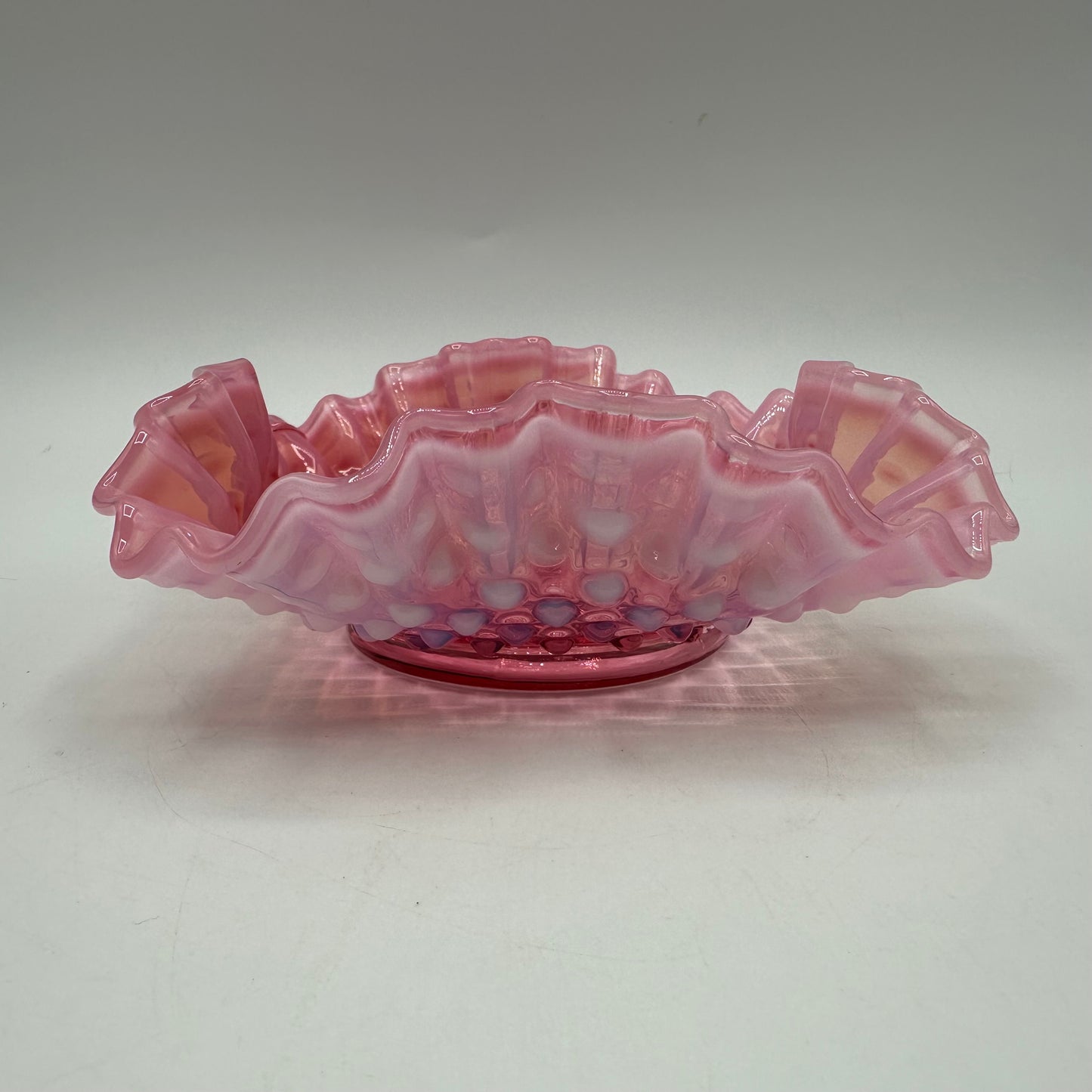 Fenton Cranberry Opalescent Hobnail Square Bowl