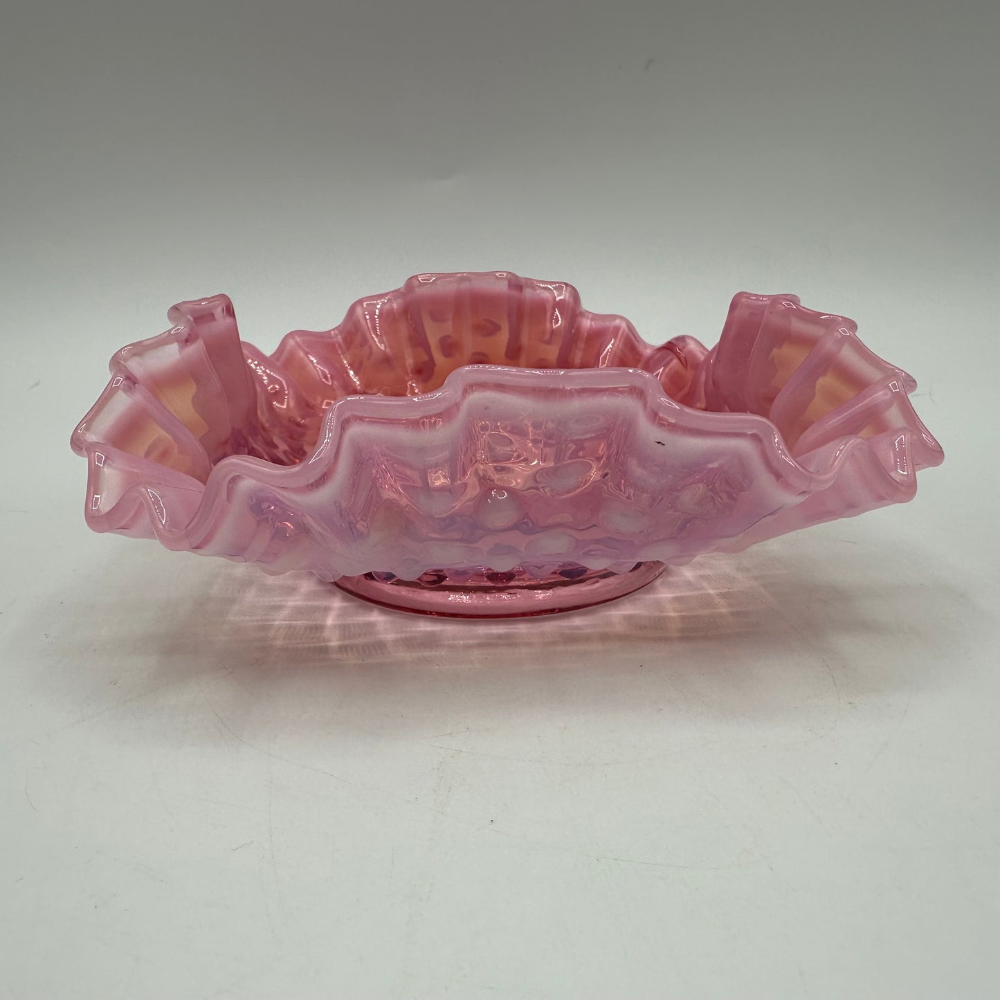 Fenton Cranberry Opalescent Hobnail Square Bowl