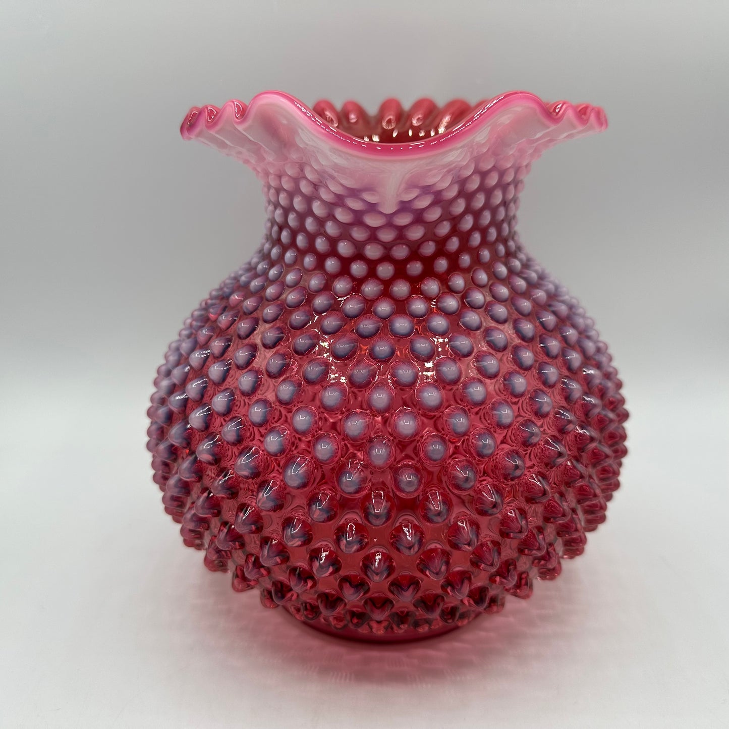 Fenton Cranberry Opalescent Hobnail Large Water Pitcher