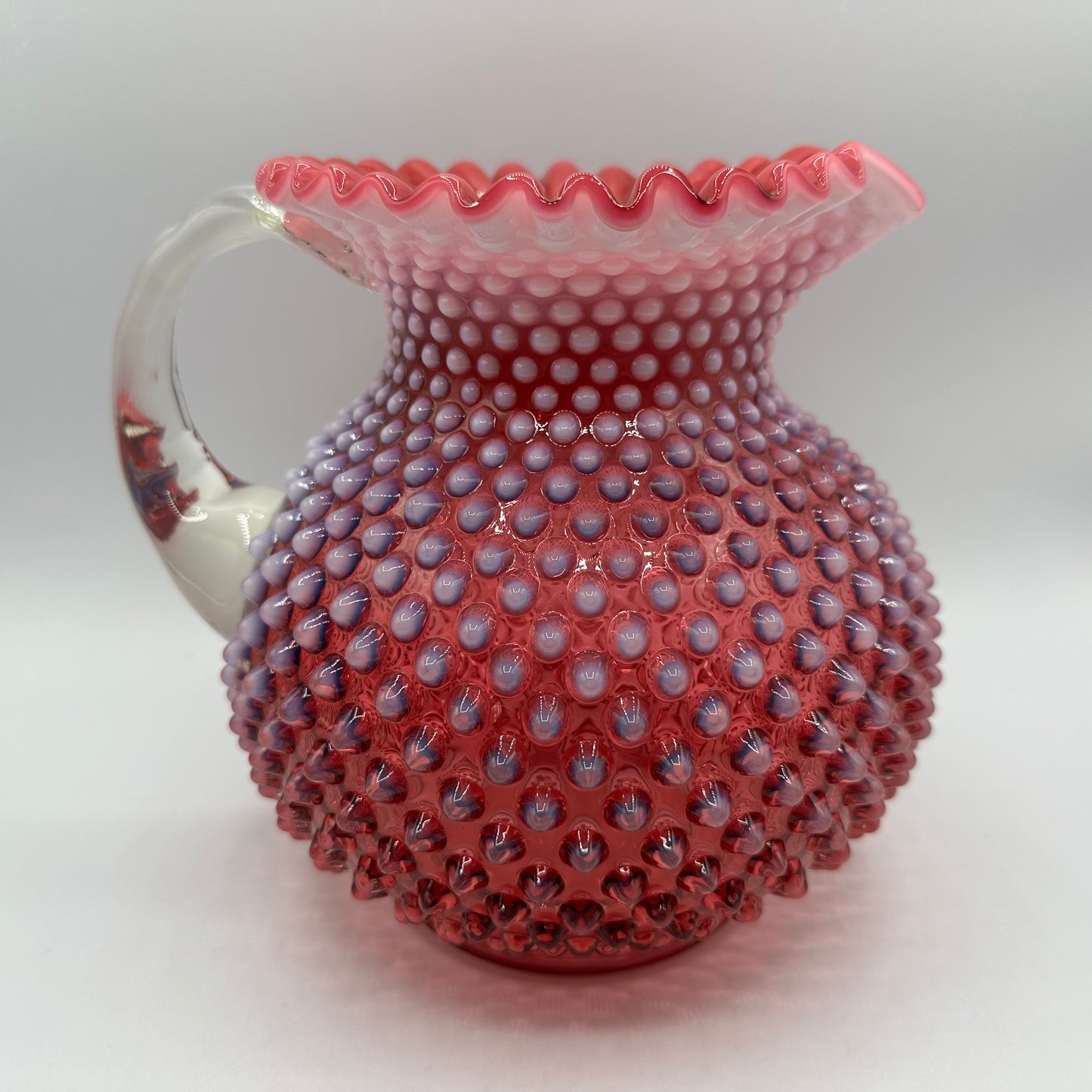 Fenton Cranberry Opalescent Hobnail Large Water Pitcher