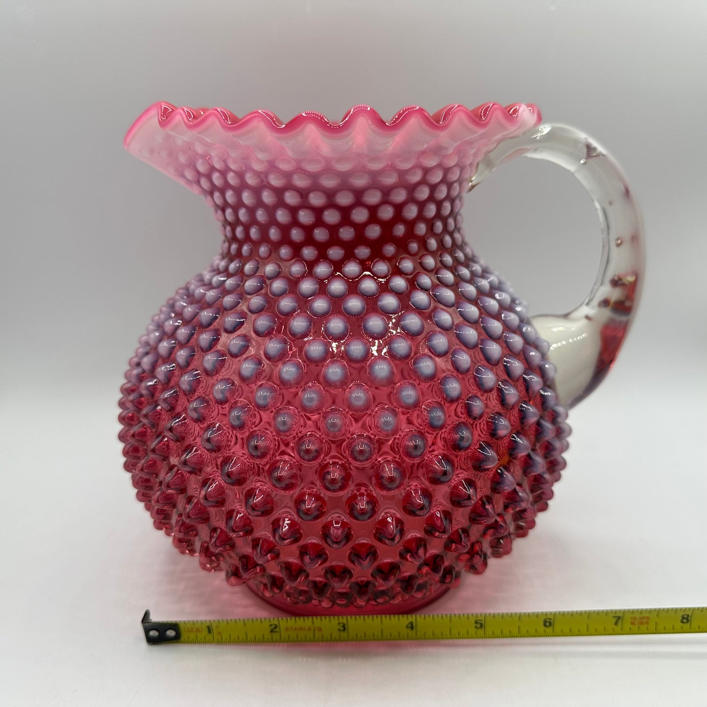 Fenton Cranberry Opalescent Hobnail Large Water Pitcher