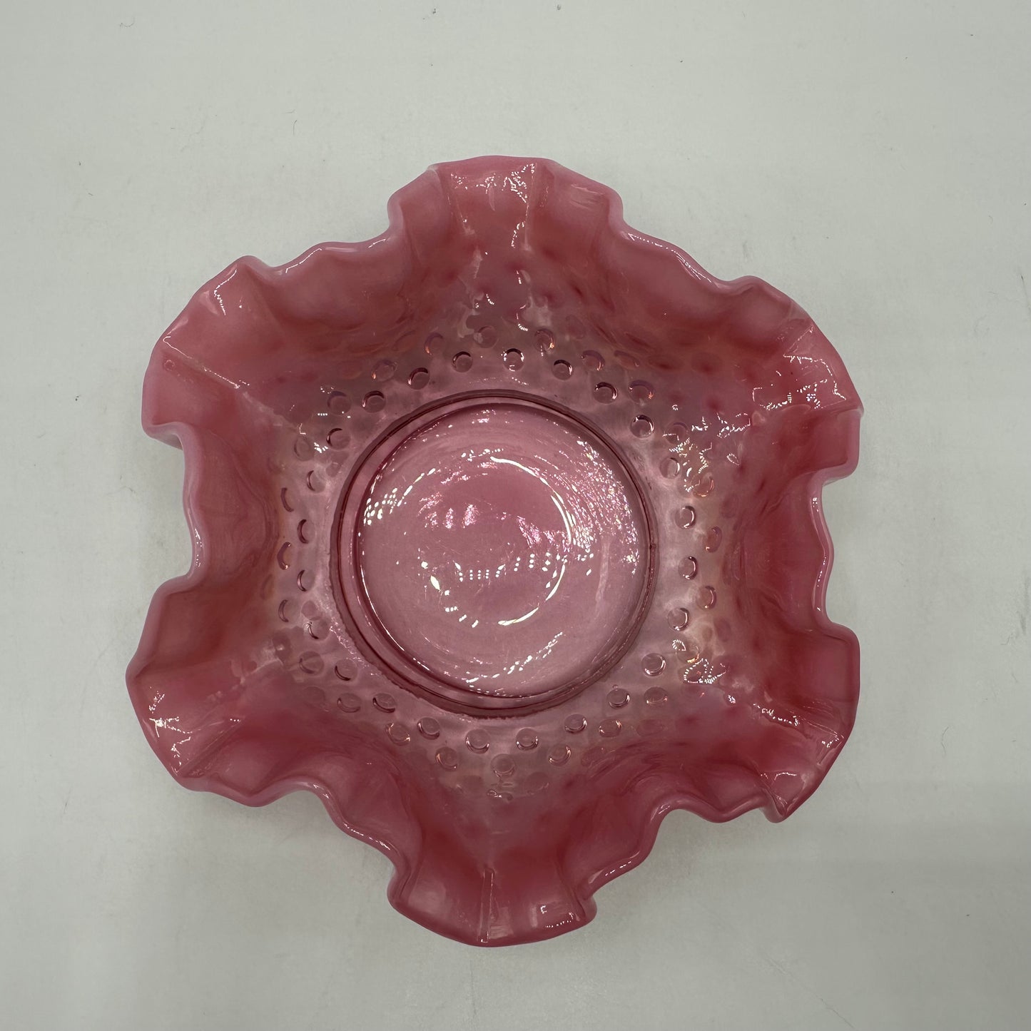 Fenton Pink Opalescent Hobnail Bon Bon Dish