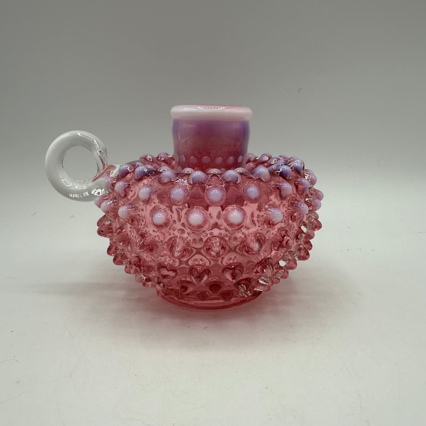 Fenton Cranberry Opalescent Hobnail Handled Candle Holder