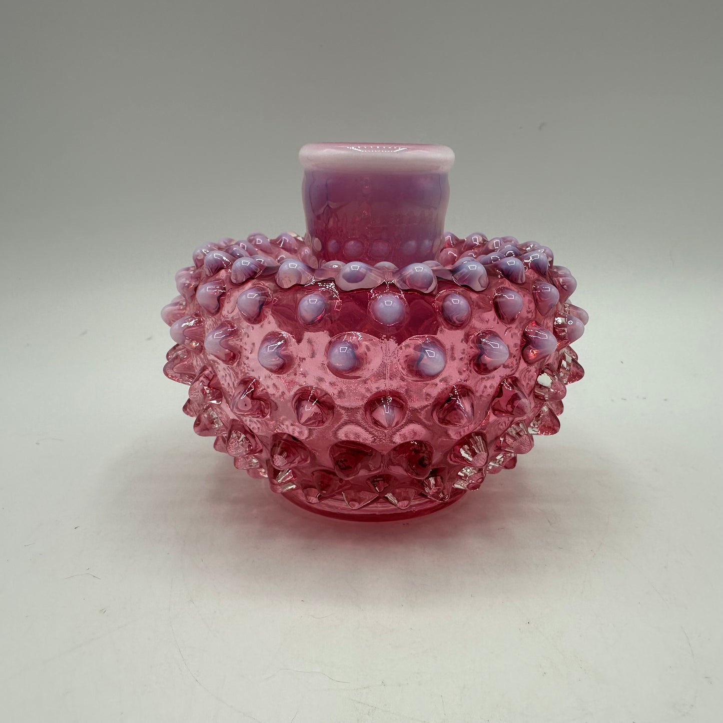Fenton Cranberry Opalescent Hobnail Handled Candle Holder
