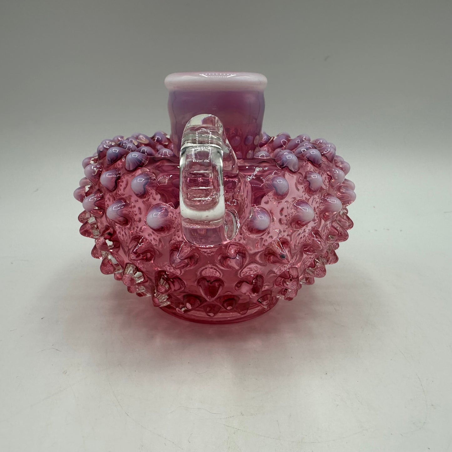 Fenton Cranberry Opalescent Hobnail Handled Candle Holder