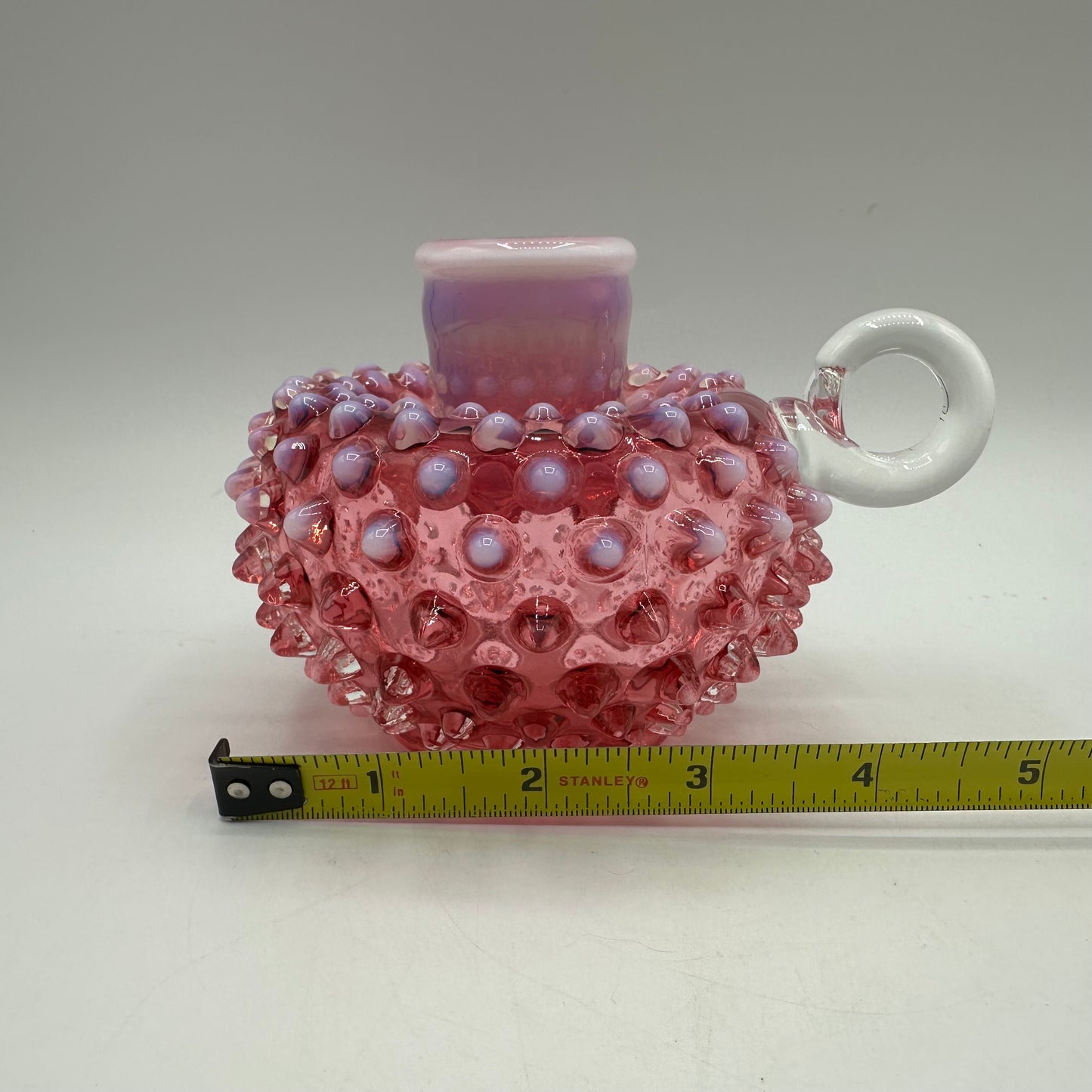 Fenton Cranberry Opalescent Hobnail Handled Candle Holder