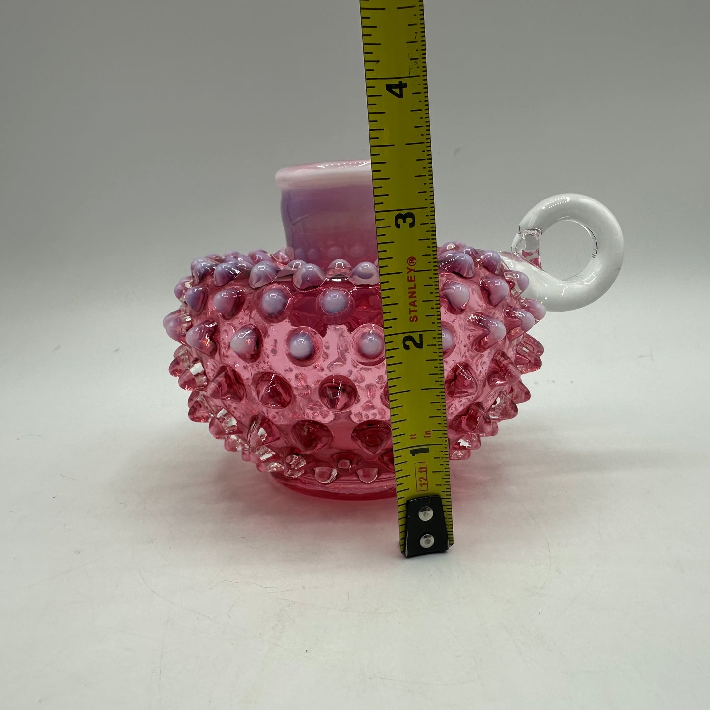 Fenton Cranberry Opalescent Hobnail Handled Candle Holder
