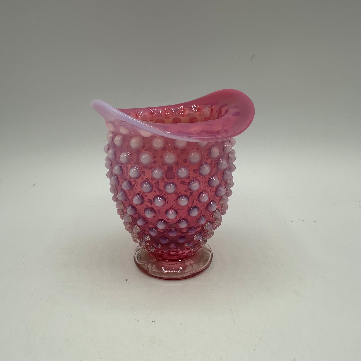 Fenton Cranberry Opalescent Hobnail Rimmed Vase, 3.5"