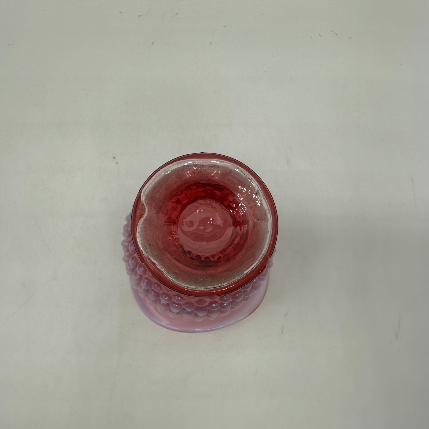 Fenton Cranberry Opalescent Hobnail Rimmed Vase, 3.5"