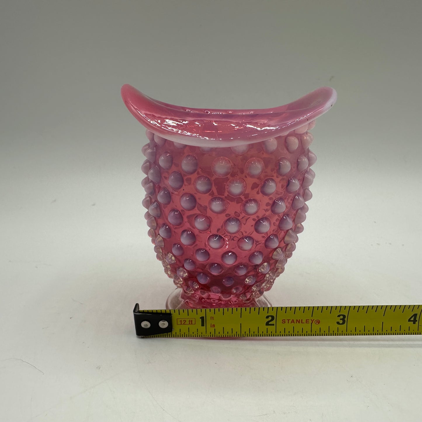 Fenton Cranberry Opalescent Hobnail Rimmed Vase, 3.5"