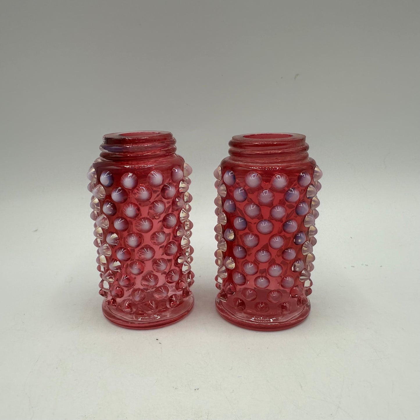 Fenton Cranberry Opalescent Hobnail Salt and Pepper Shaker