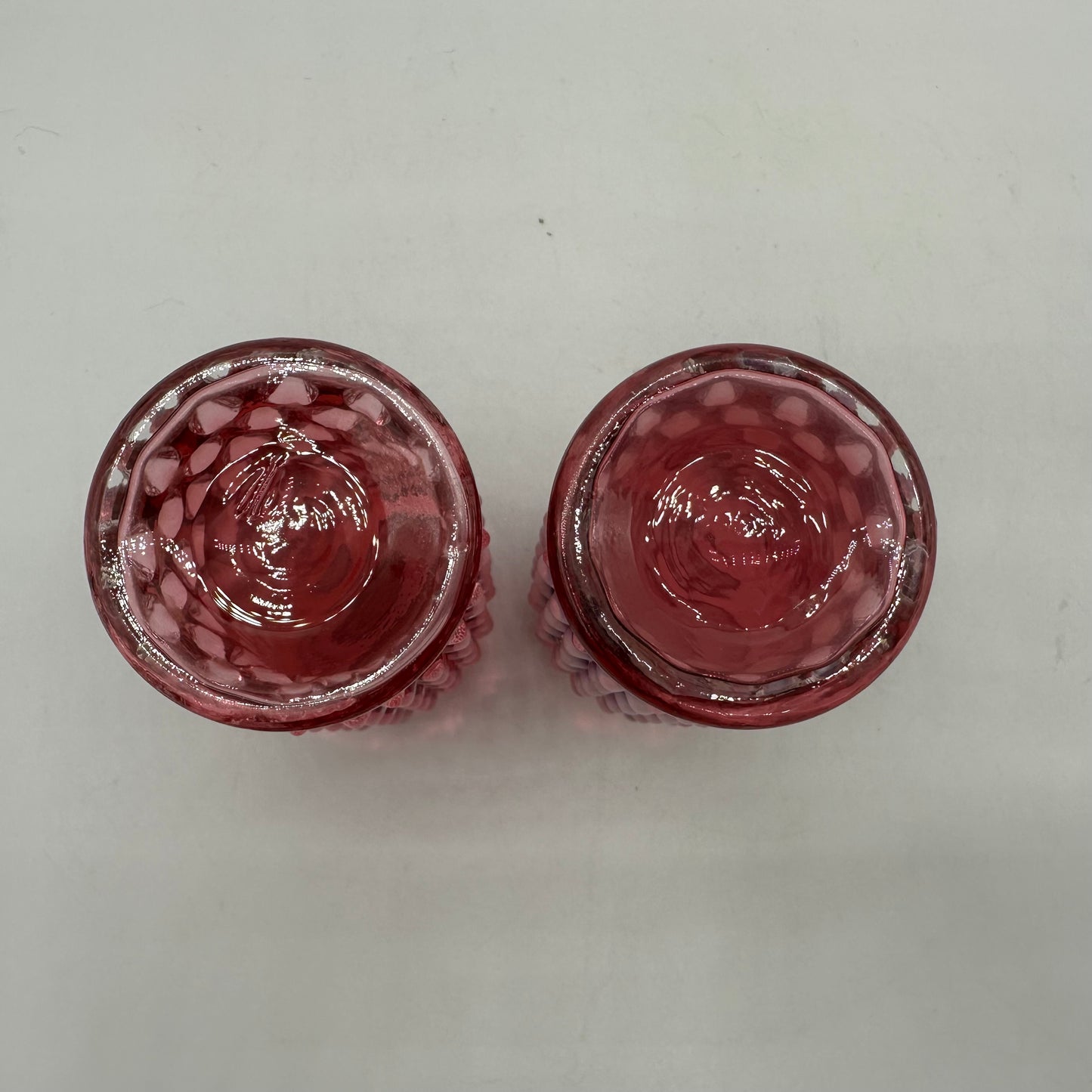 Fenton Cranberry Opalescent Hobnail Salt and Pepper Shaker