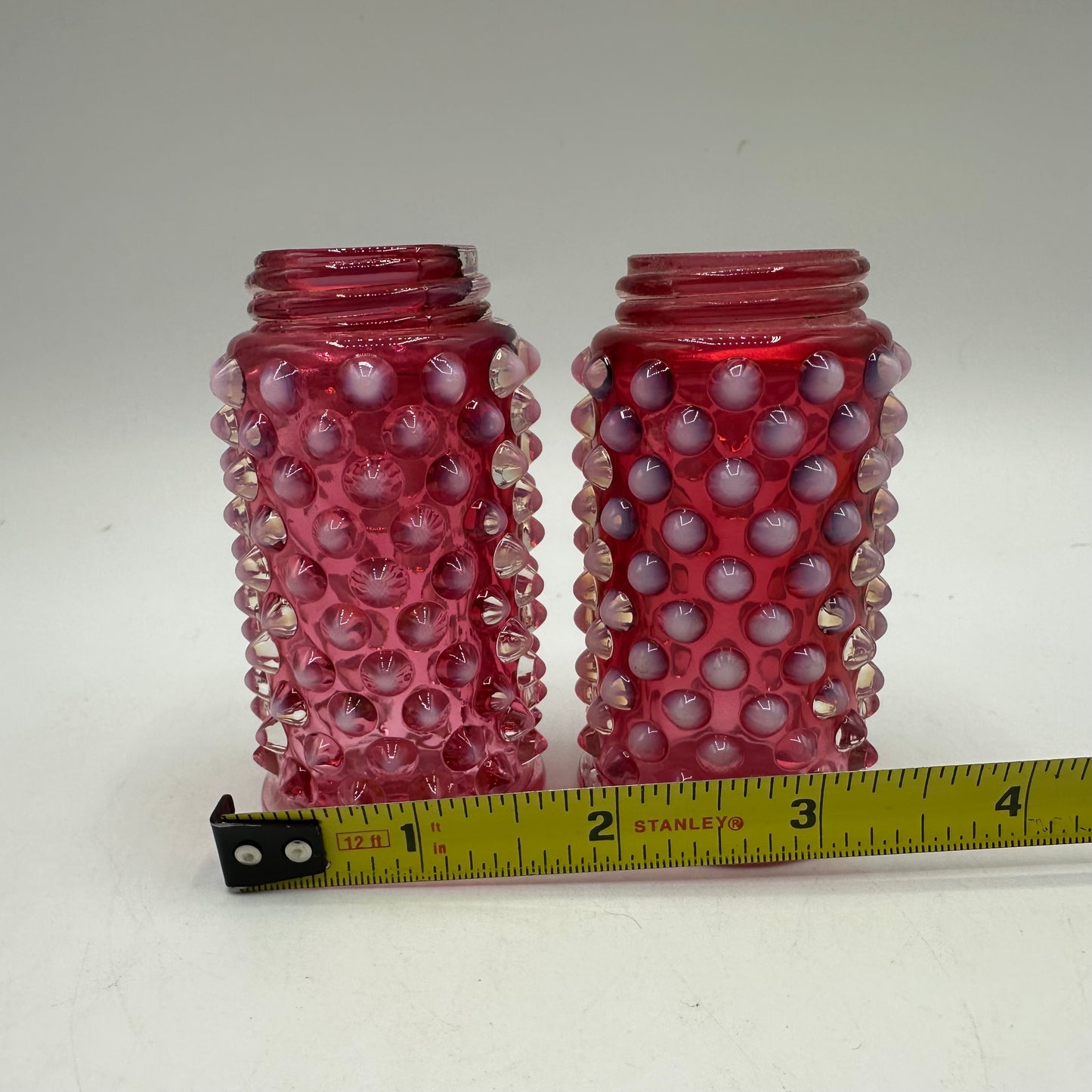 Fenton Cranberry Opalescent Hobnail Salt and Pepper Shaker