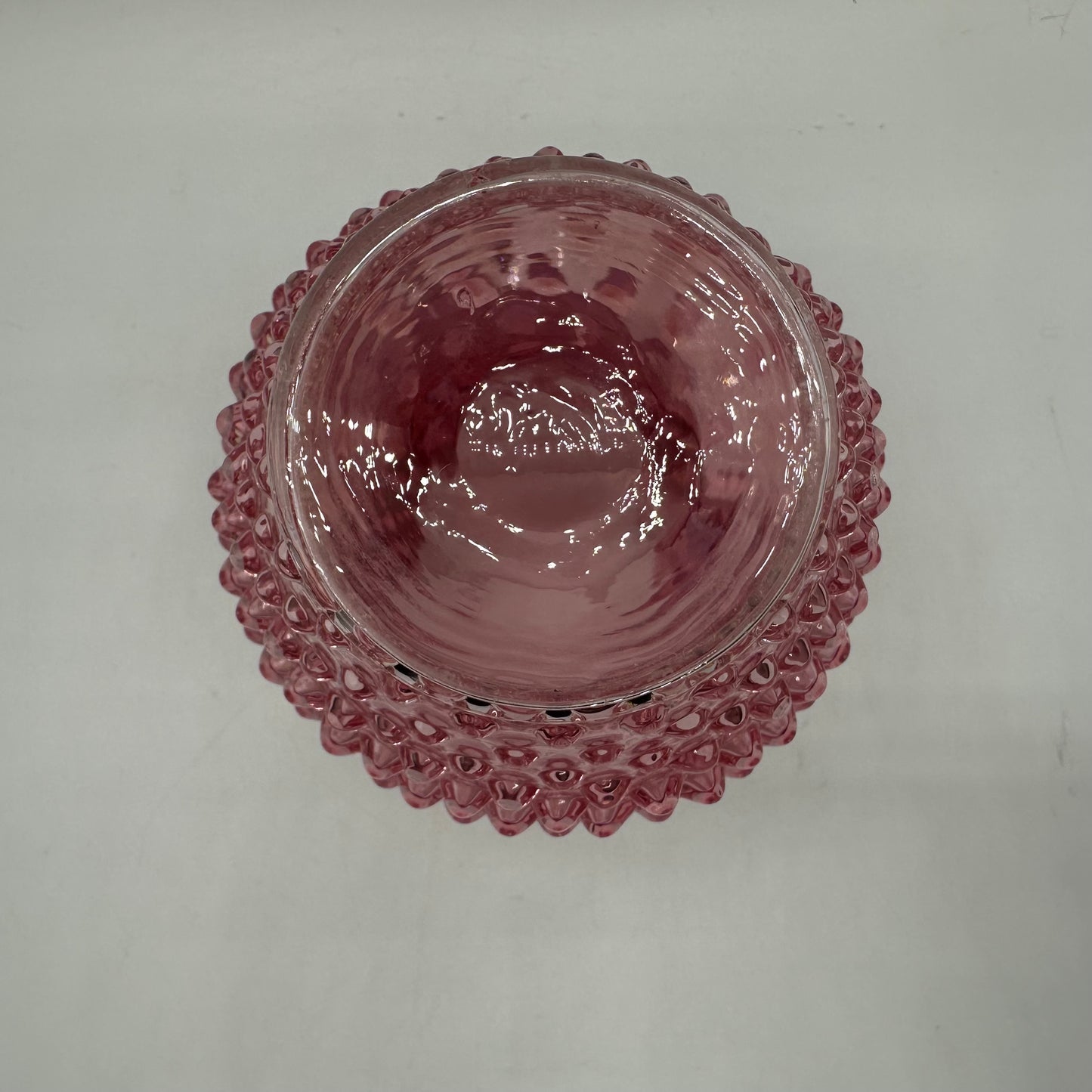 Fenton Cranberry Opalescent Hobnail Crimped Vase, 5.25" Tall