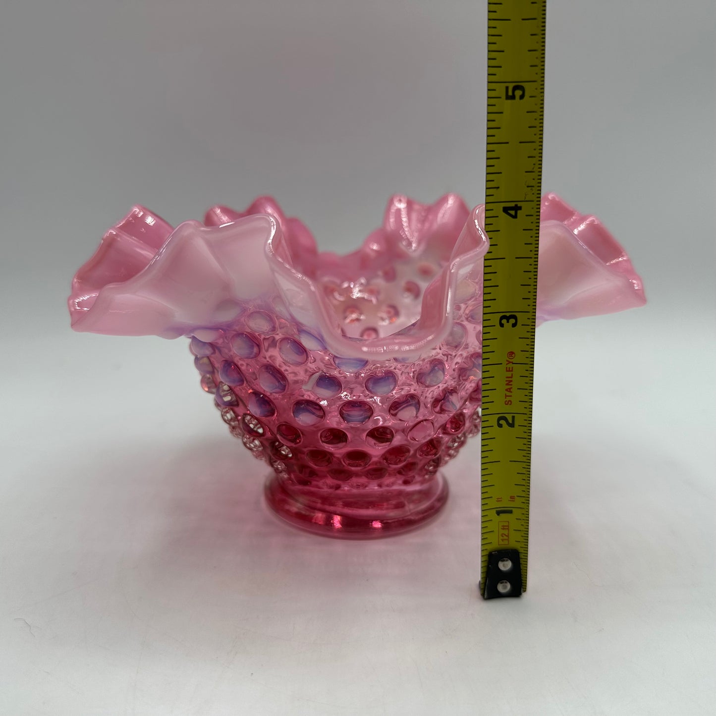 Fenton Cranberry Opalescent Hobnail Ruffled Edge Bowl 4" Tall