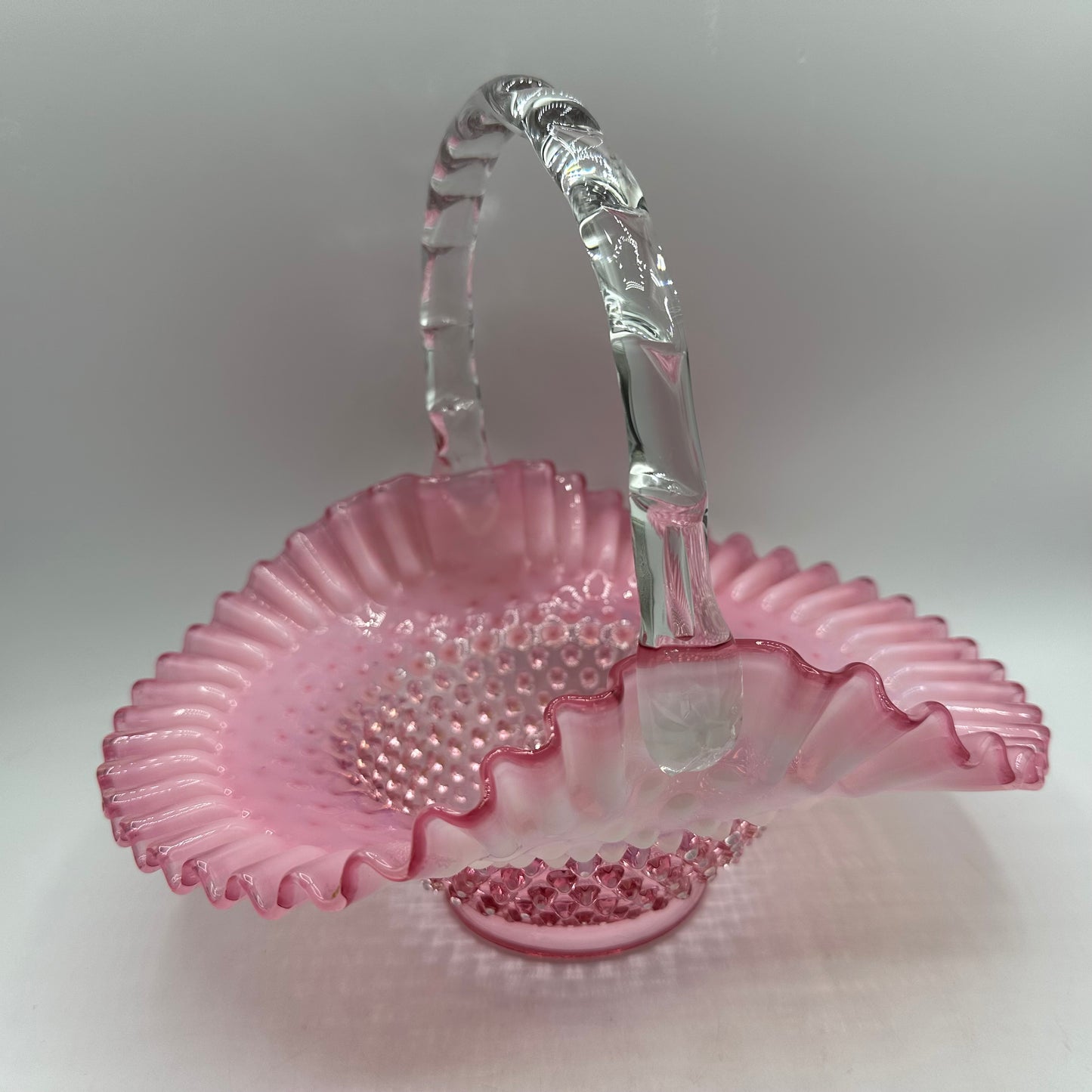 Fenton Cranberry Opalescent Hobnail Brides Basket