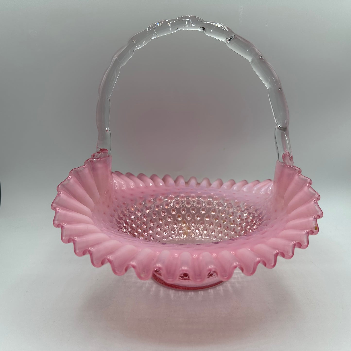 Fenton Cranberry Opalescent Hobnail Brides Basket