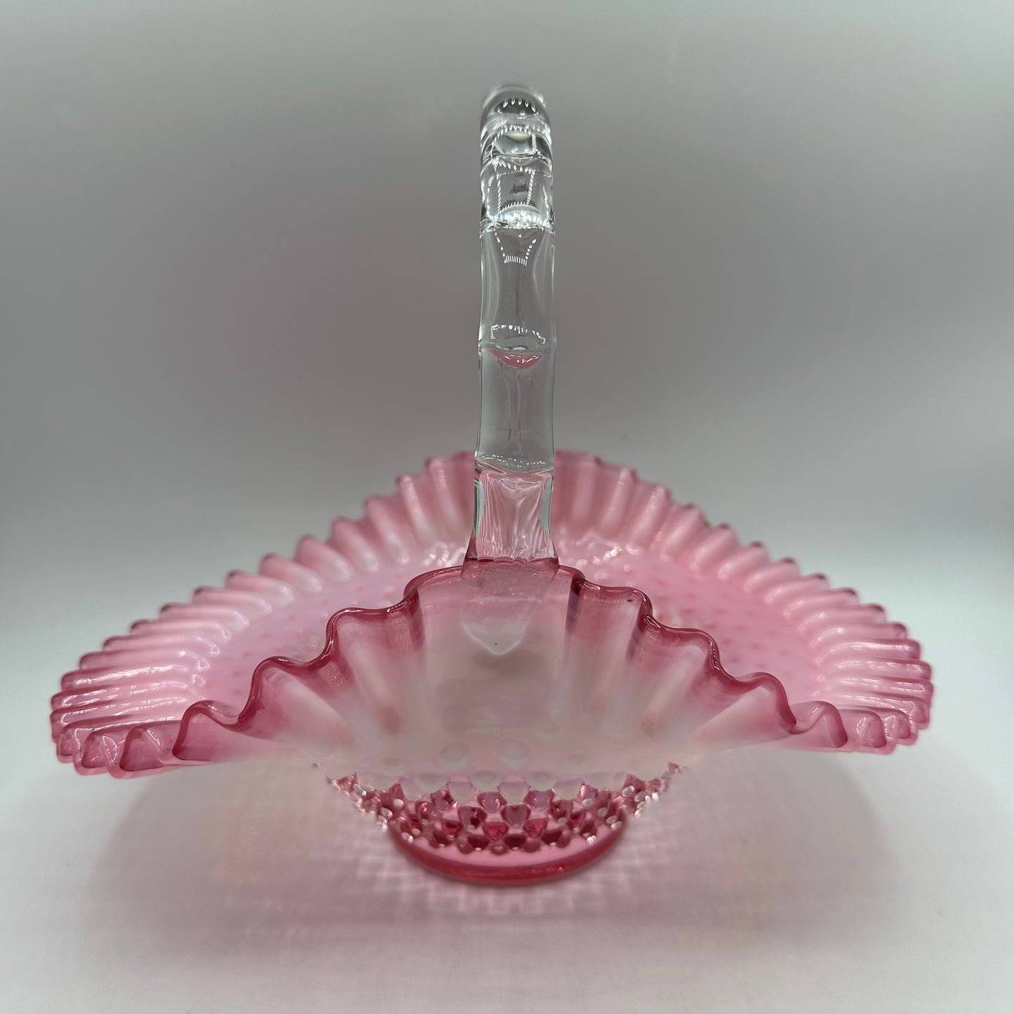 Fenton Cranberry Opalescent Hobnail Brides Basket