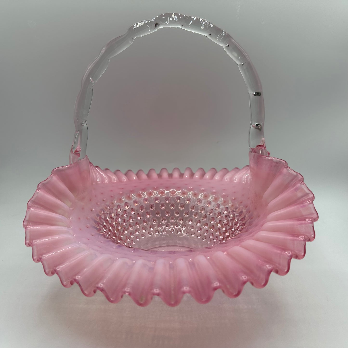 Fenton Cranberry Opalescent Hobnail Brides Basket