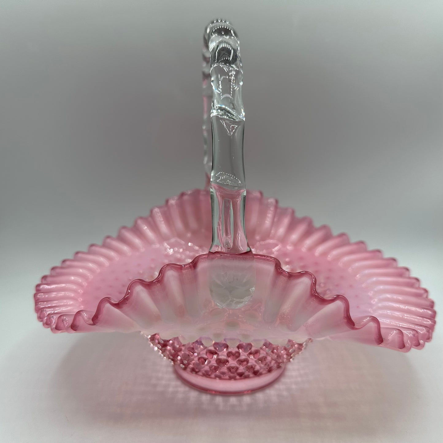 Fenton Cranberry Opalescent Hobnail Brides Basket