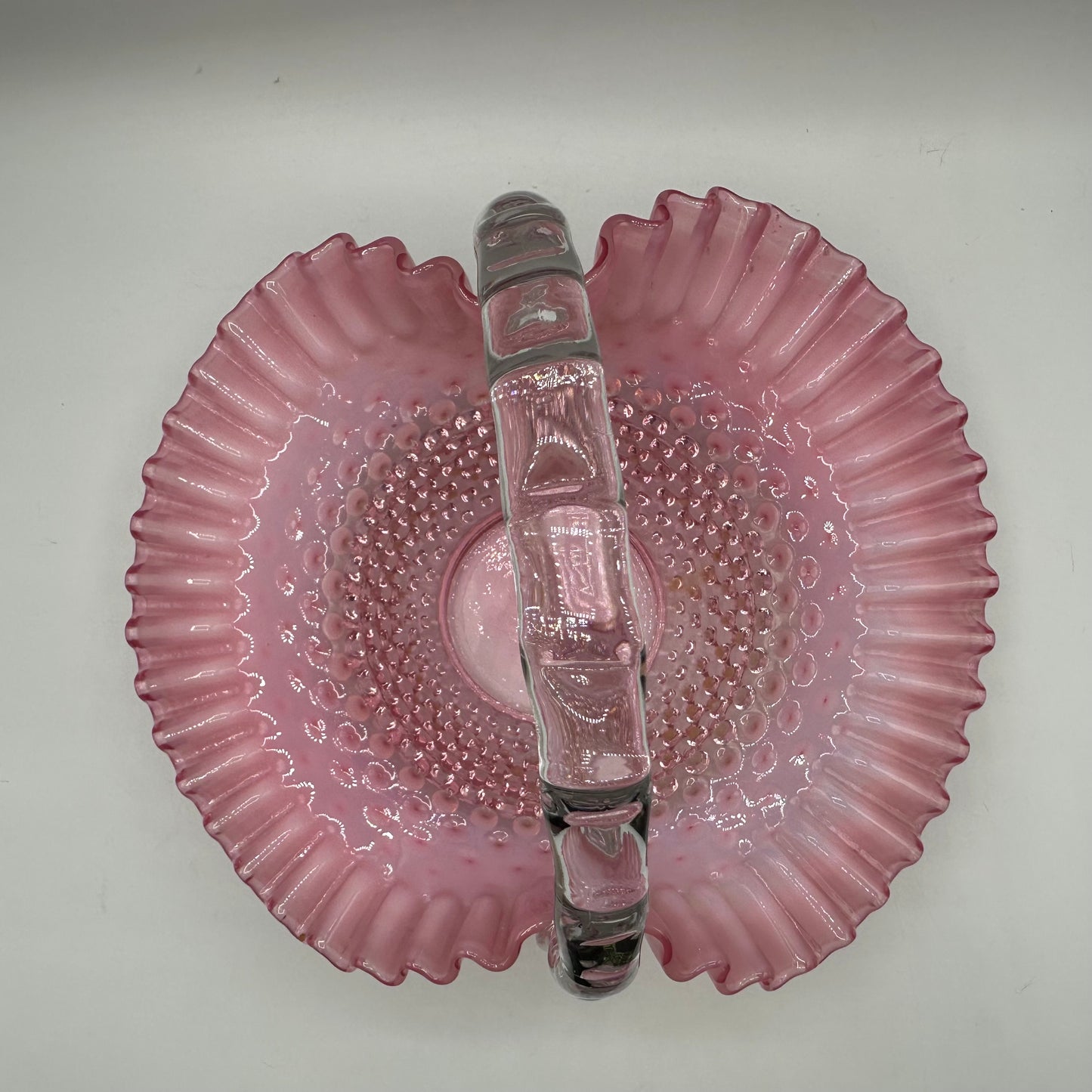 Fenton Cranberry Opalescent Hobnail Brides Basket