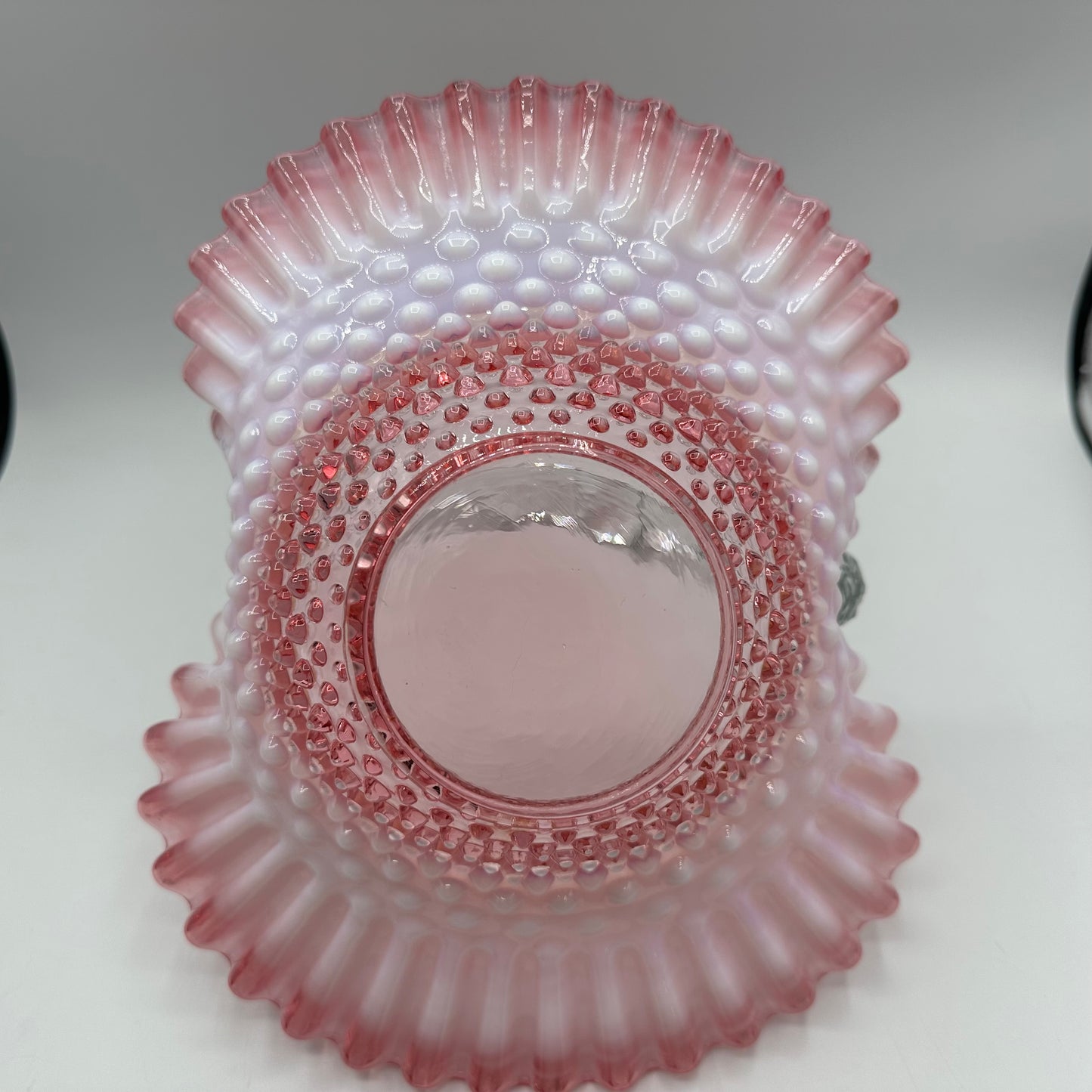 Fenton Cranberry Opalescent Hobnail Brides Basket