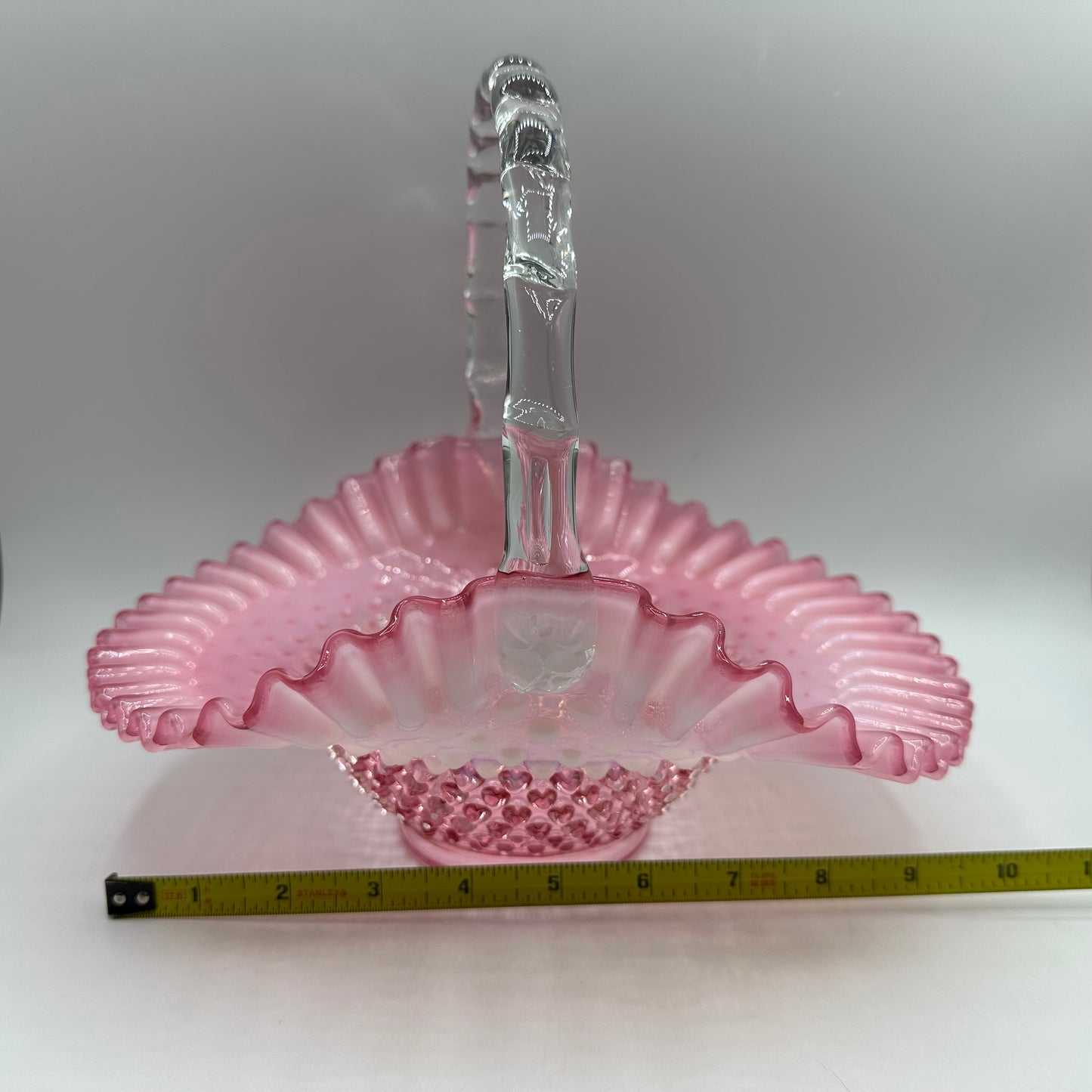 Fenton Cranberry Opalescent Hobnail Brides Basket
